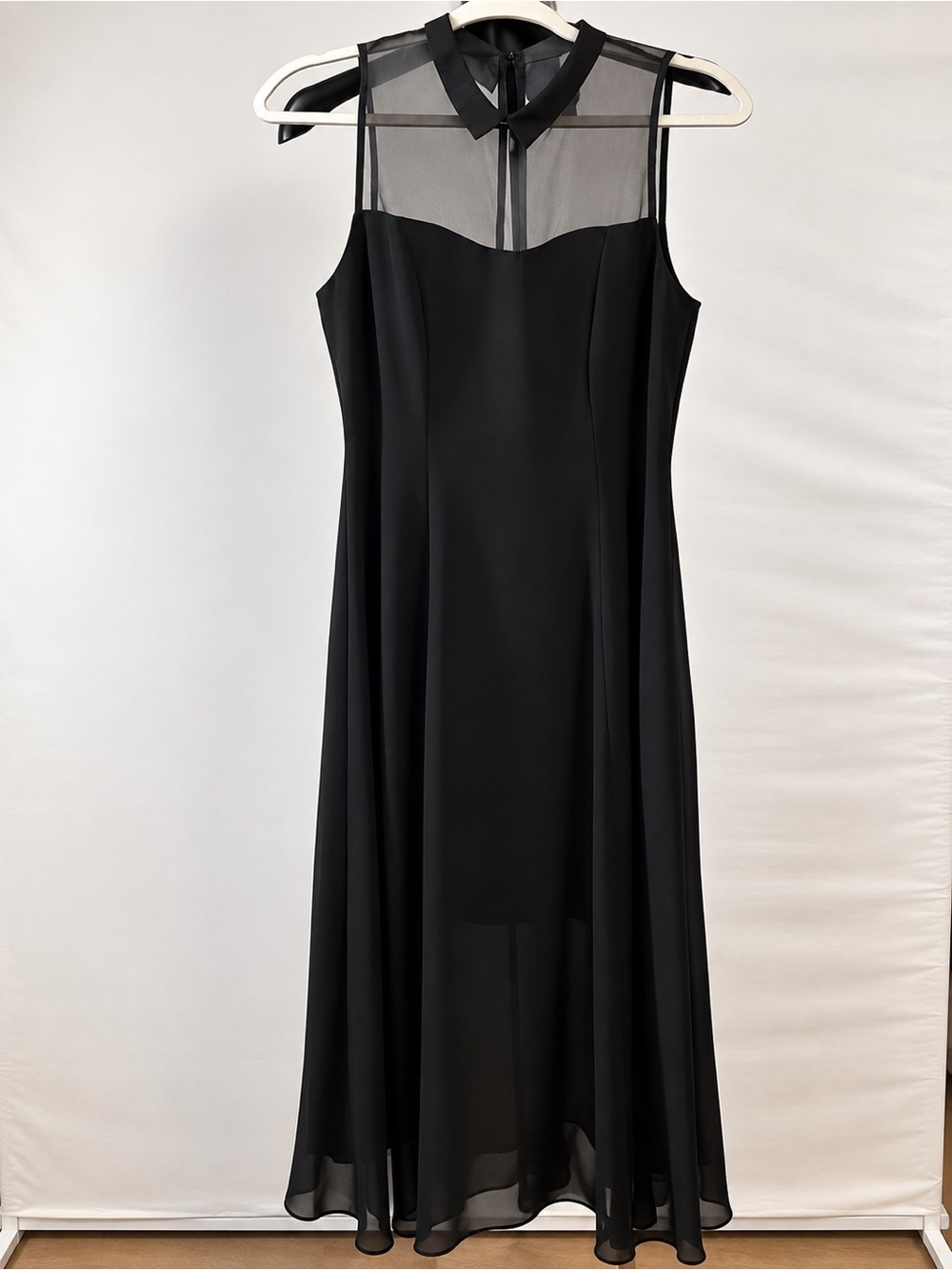 BCBGeneration Sleeveless Black Maxi Dress with Sheer Yoke and Collar